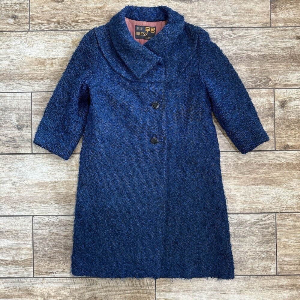 Vintage Blue Textured Coat 60s 70s Size S/M - Picture 2 of 16